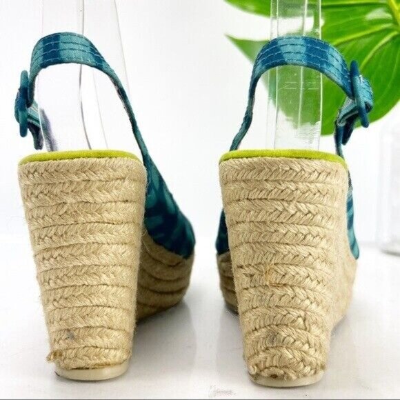 Calypso St. Barth Women's Sandal Size 8 Teal Blue Slingback Espadrille Wedge - Picture 5 of 9